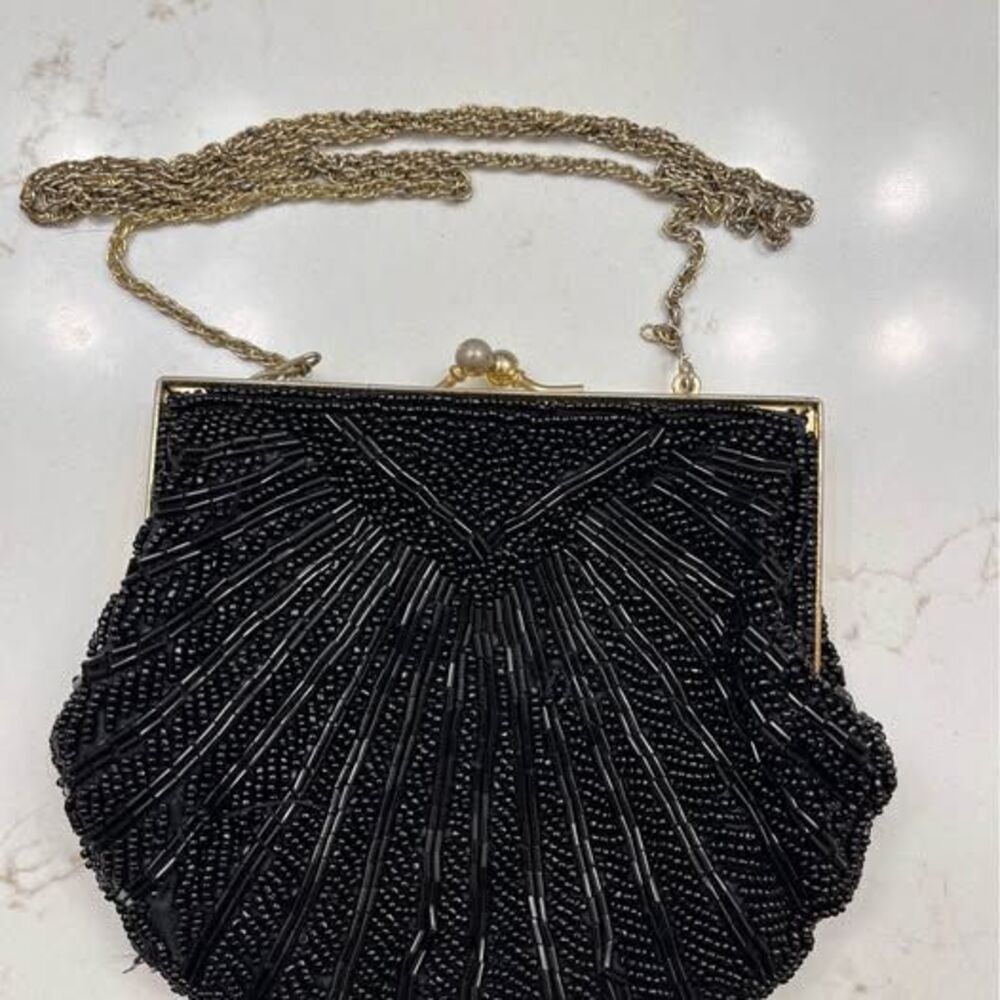 Vintage Black Beaded Purse w/ Chain Strap